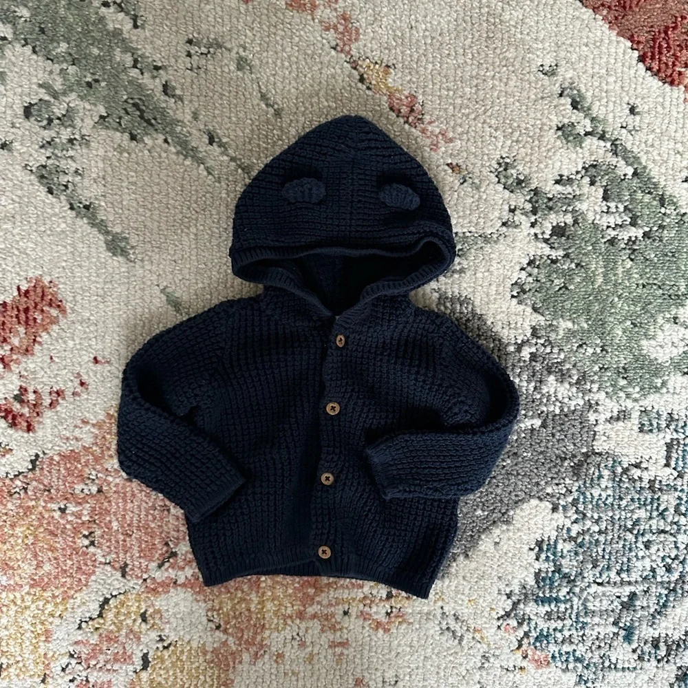 Carter’s Baby Boy 6 Months Cotton Hooded Cardigan Sweater Navy Blue Heavy